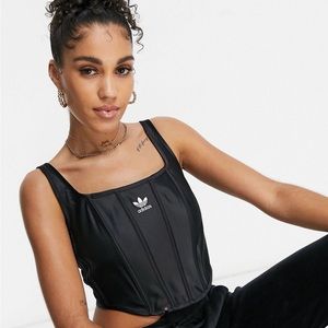 NWOT adidas Originals Relaxed Risqué Satin Look Black Corset Crop Top